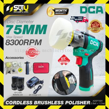 [SET] DCA ADSP75 / ADP75EK 12V 75MM Brushless Cordless Polisher 8300RPM w/ 2 x Batteries 2.0Ah + Charger