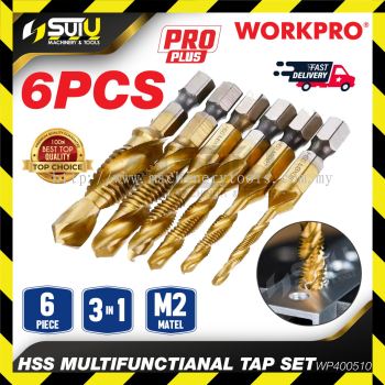 WORKPRO WP400510 6PCS 3IN1 HSS Multi Functional Tap Set / M2 Spiral