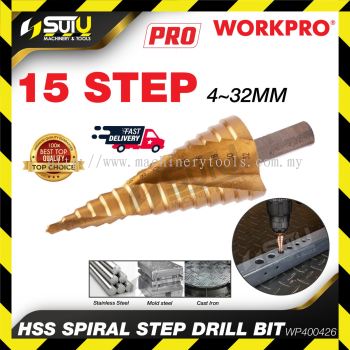 WORKPRO WP400426 15 Step 4~32mm HSS Spiral Step Drill Bit