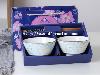 2pcs Ceramic Bowl Sets with Chopsticks 