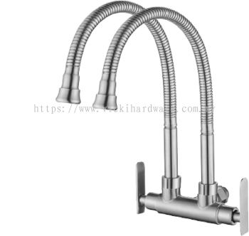 SLINE SUS304-TW FX2-1113 SUS 304 Stainless Steel Two Flexible Arc Wall Sink Tap - 00917ZA