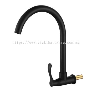 SLINE BLC T22 1113BC Matte Black Wall Sink Tap - 00925A