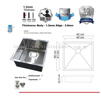 SL SUS304  4546HM  SQUARE SINGLE BOWL-00600D