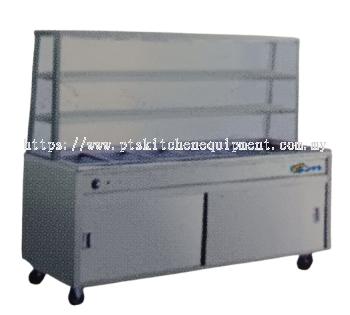 S/S BAIN MARIE W/2 TIER GLASS OVERSHELF
