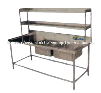 S/S DOUBLE BOWL SINK C/W OVERSHELF