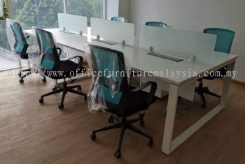 Workstation with full sandblasting tempered glass panel 