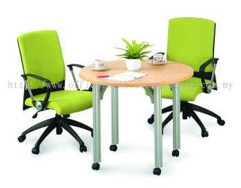 Round discussion table with pole leg and wheels