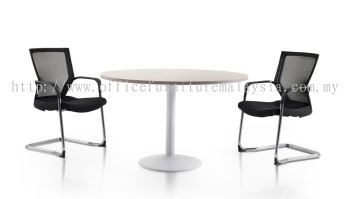 Round discussion table with white drum leg