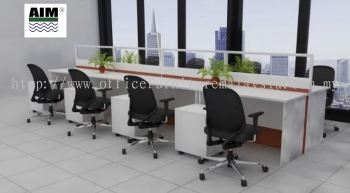 8 people workstation with white table and half glass partition