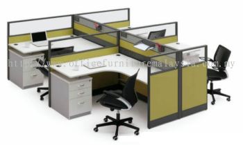 4 cluster L shape workstation with 2 + 1 stand pedestal