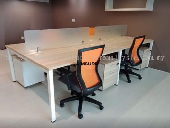 Modern Office workstation with tempered glass panel for 4 pax