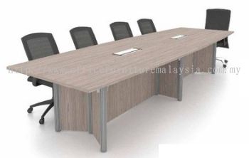 Conference table with Pole leg and wooden modesty panel with PS socket