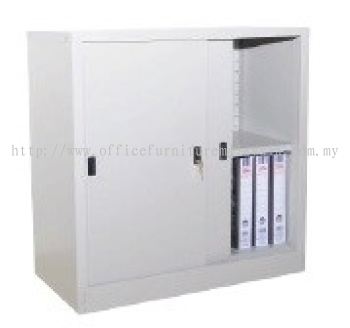 Half height sliding steel cabinet with 2 tiers