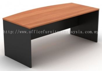 D shape table with wooden panel leg (Cherry and dark grey)