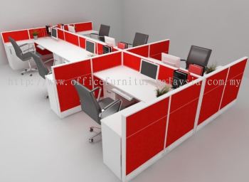 6 cubicle office workstation furniture in red and white design