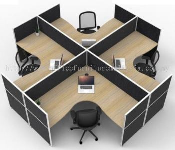 4 Cluster office workstation with full board partition in privacy workspace