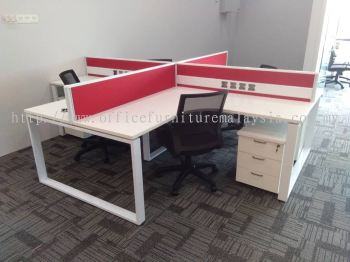 4 pax L shape workstation furniture with Square metal leg