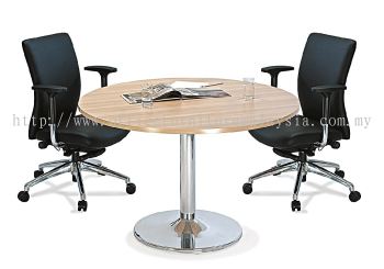 Round discussion table with chrome drum leg