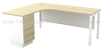 L Shape table with 4 Drawer metal modesty panel and U metal leg