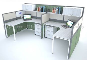 2 cluster office workstation with hanging cabinet and metal leg