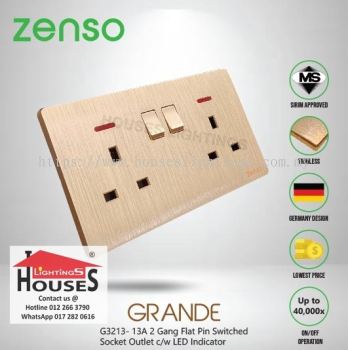 Zenso - Grande Series 13A 2 Gang Flat Pin Switched Socket Outlet cw Led Indicator - Gold G3213