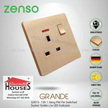 Zenso - Grande Series 13A Switched Socket Outlet with LED Indicator - Gold G3013