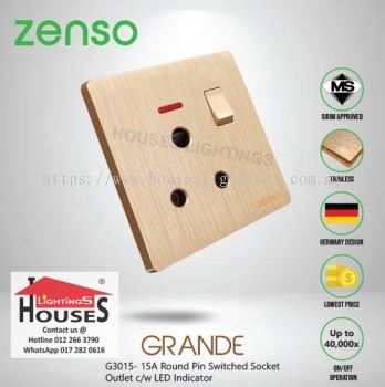 Zenso - Grande Series 15A Round Pin Switched Socket Outlet With LED Indicator - Gold G3015
