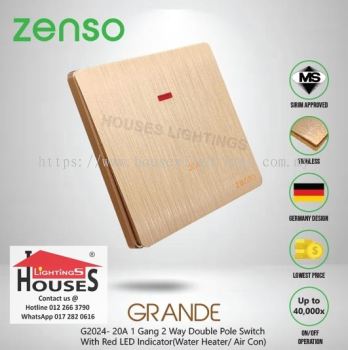 Zenso - Grande Series 20A 1Gang 2Way Double Pole Switch With Red LED Indicator (Water Heater Air Con) - Gold G2024