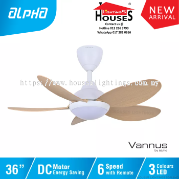 ALPHA Vannus - LUNA LED 5B 36 Inch DC Motor Ceiling Fan with 5 Blades (6 Speed Remote) - MAPLE(MW+MP)