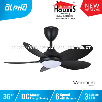 ALPHA Vannus - LUNA LED 5B 36 Inch DC Motor Ceiling Fan with 5 Blades (6 Speed Remote) - Matt Black