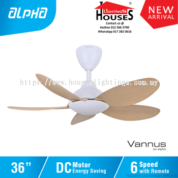 ALPHA Vannus - LUNA 5B 36 Inch DC Motor Ceiling Fan with 5 Blades (6 Speed Remote) - MAPLE(MW+MP)
