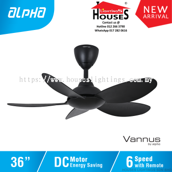 ALPHA Vannus - LUNA 5B 36 Inch DC Motor Ceiling Fan with 5 Blades (6 Speed Remote) - Matt Black