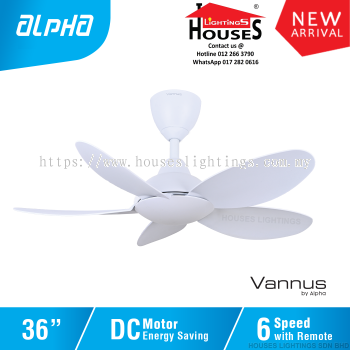 ALPHA Vannus - LUNA 5B 36 Inch DC Motor Ceiling Fan with 5 Blades (6 Speed Remote) - Matt White