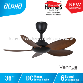 ALPHA Vannus - LUNA 5B 36 Inch DC Motor Ceiling Fan with 5 Blades (6 Speed Remote) - WALNUT(MB+WN)