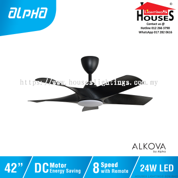 ALPHA Alkova - AXIS 42 Inch LED DC Motor Ceiling Fan with 5 Blades (8 Speed Remote) - Matt Black