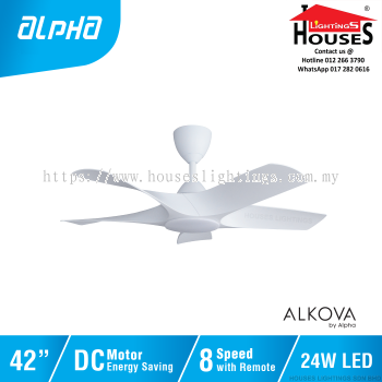 ALPHA Alkova - AXIS 42 Inch LED DC Motor Ceiling Fan with 5 Blades (8 Speed Remote) - Matt White