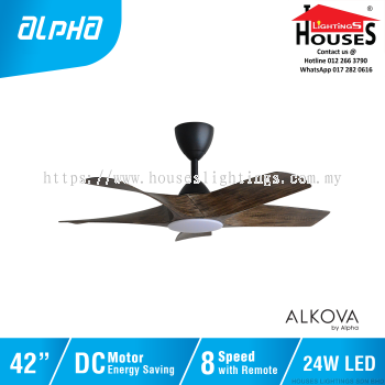 ALPHA Alkova - AXIS 42 Inch LED DC Motor Ceiling Fan with 5 Blades (8 Speed Remote) - OAK(MATT BK)