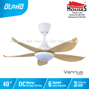 ALPHA Vannus - LUNA LED 5B 40 Inch DC Motor Ceiling Fan with 5 Blades (6 Speed Remote) - MAPLE(MW+MP)