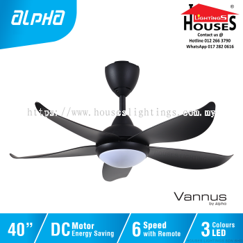 ALPHA Vannus - LUNA LED 5B 40 Inch DC Motor Ceiling Fan with 5 Blades (6 Speed Remote) - Matt Black