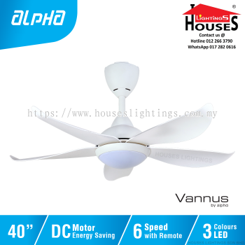ALPHA Vannus - LUNA LED 5B 40 Inch DC Motor Ceiling Fan with 5 Blades (6 Speed Remote) - Matt White