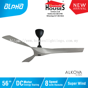 ALPHA Alkova - AXIS 56 Inch DC Motor Ceiling Fan with 3 Blades (8 Speed Remote) - GREY WOOD(MB+GW)