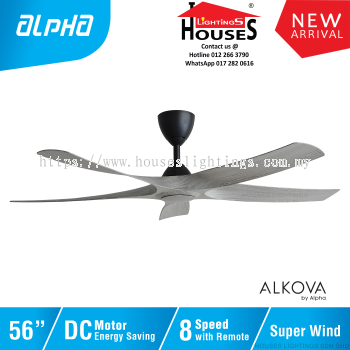 ALPHA Alkova - AXIS 56 Inch DC Motor Ceiling Fan with 5 Blades (8 Speed Remote) - GREY WOOD(MB+GW)