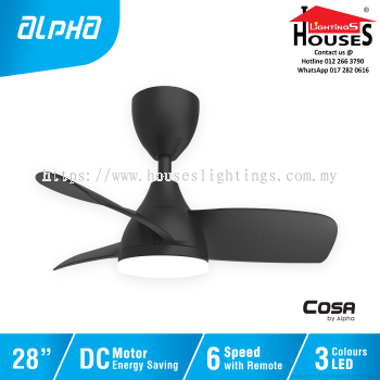 ALPHA Cosa - Nano 28 Inch LED Ceiling Fan with 3 Blades (6 Speed Remote) - Matt Black