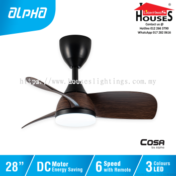 ALPHA Cosa - Nano 28 Inch LED Ceiling Fan with 3 Blades (6 Speed Remote) - WALNUT(MB+WN)