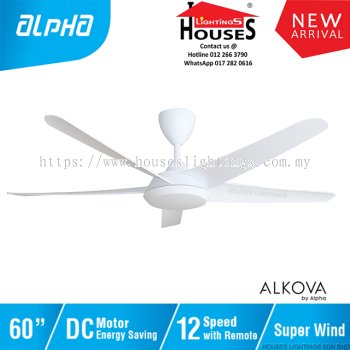 ALPHA Alkova - RACER 60 Inch DC Motor Ceiling Fan with 5 Blades (12 Speed Remote) - Matt White