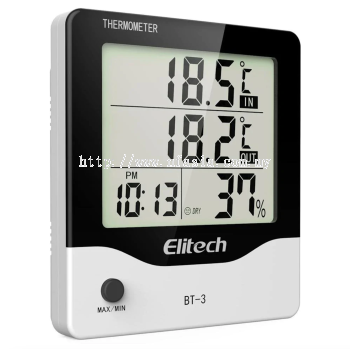 Elitech BT-3 LCD Indoor/Outdoor Digital Hygrometer Thermometer With Clock And Min/Max Value