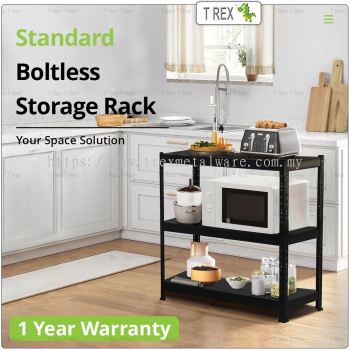 T Rex Standard 3 Tier Steel Boltless Storage Rack Kitchen Rack (Black)