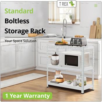 T Rex Standard 3 Tier Steel Boltless Storage Rack Kitchen Rack (White)