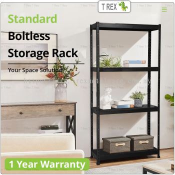 T Rex Standard 4 Tier Steel Boltless Storage Rack (Black)