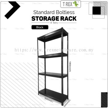T Rex Standard 4 Tier Steel Boltless Storage Rack (Black)